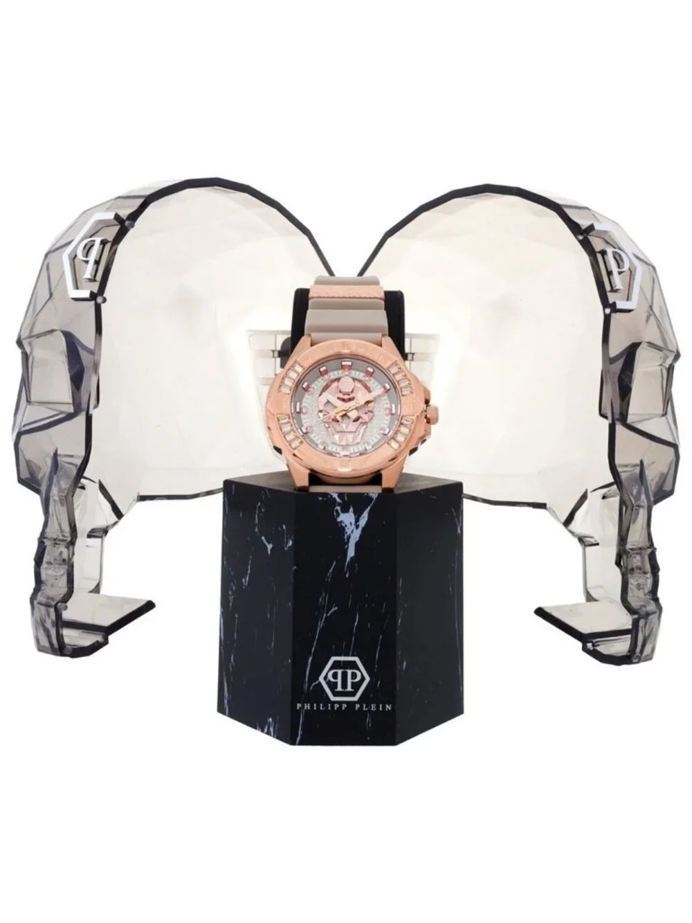 NWT Philipp Plein The Skull Quartz Crystal Beige Dial Watch - Picture 4 of 6